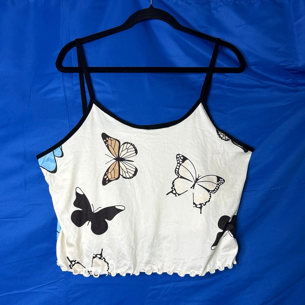 Womens Y2K Butterfly Crop Top 2XL Festival Fairy Grunge Concert Lizzie McGuire